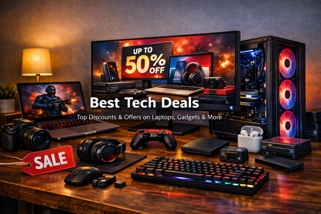 IbzITech Store launch banner showing tech gadgets, gaming setup, and Amazon deals announcement. Tech Buying Guides