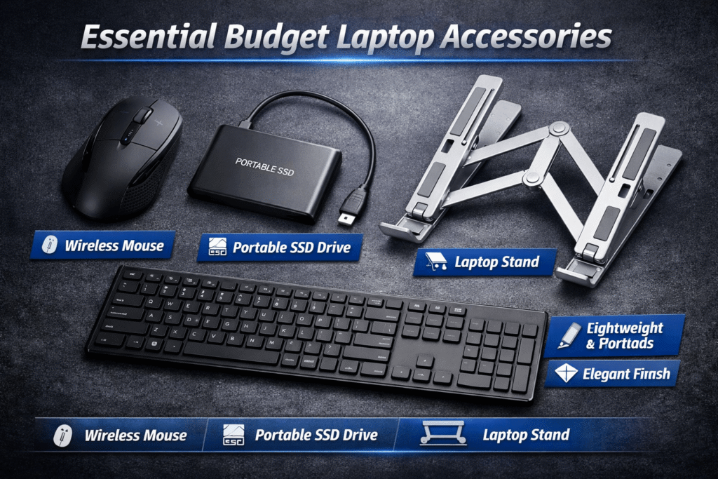 Best Budget Laptops 2026 UK Essential Laptop Accessories Infographic IbzITech